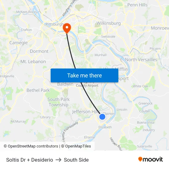 Soltis Dr + Desiderio to South Side map