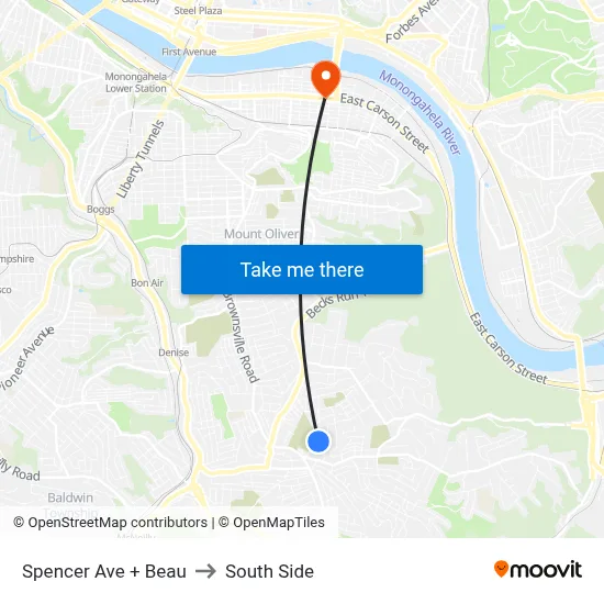 Spencer Ave + Beau to South Side map