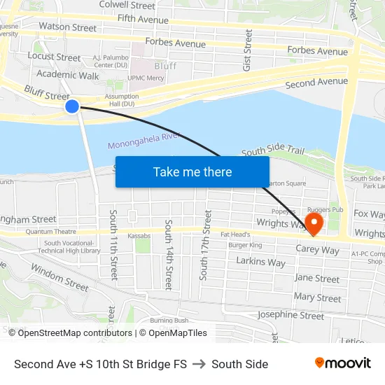 Second Ave +S 10th St Bridge FS to South Side map