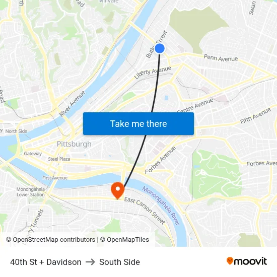 40th St + Davidson to South Side map