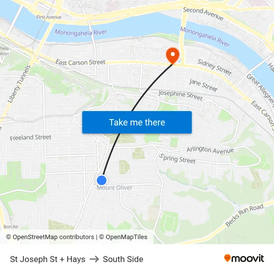 St Joseph St + Hays to South Side map