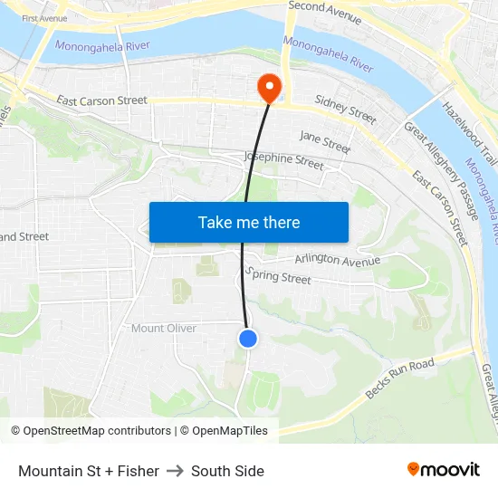 Mountain St + Fisher to South Side map