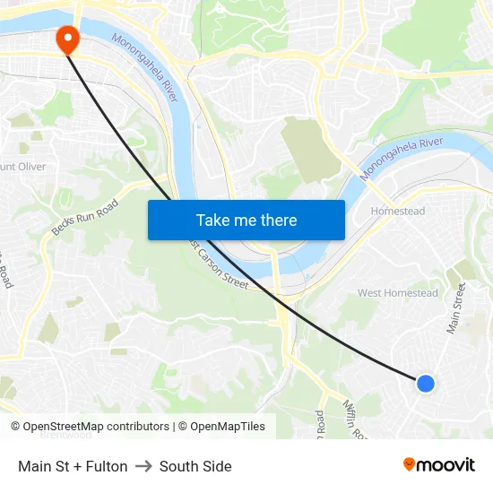 Main St + Fulton to South Side map