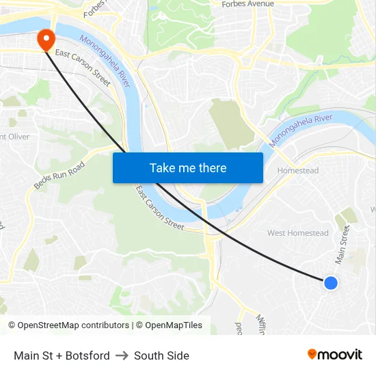 Main St + Botsford to South Side map
