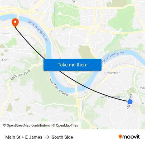 Main St + E James to South Side map