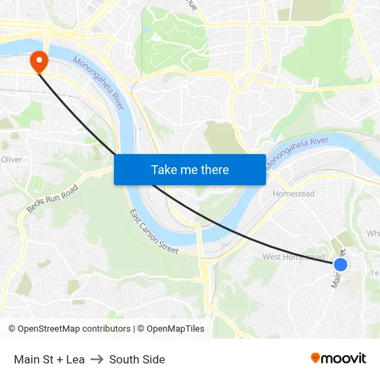 Main St + Lea to South Side map