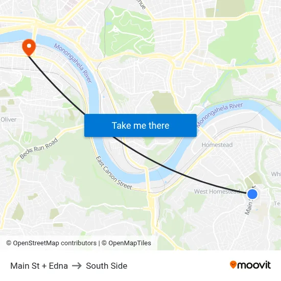 Main St + Edna to South Side map