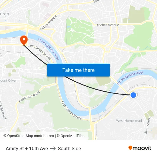 Amity St + 10th Ave to South Side map