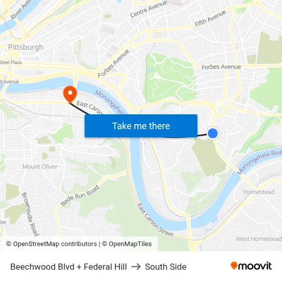 Beechwood Blvd + Federal Hill to South Side map