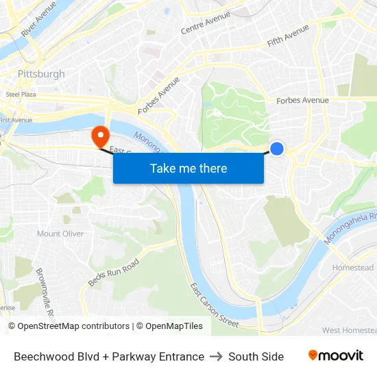 Beechwood Blvd + Parkway Entrance to South Side map