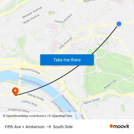 Fifth Ave + Amberson to South Side map