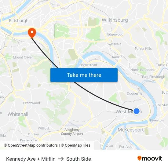 Kennedy Ave + Mifflin to South Side map