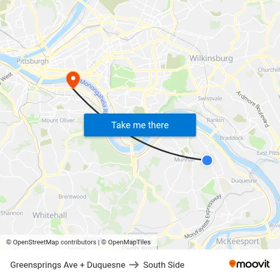 Greensprings Ave + Duquesne to South Side map