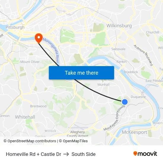 Homeville Rd + Castle Dr to South Side map