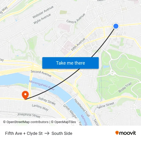 Fifth Ave + Clyde St to South Side map