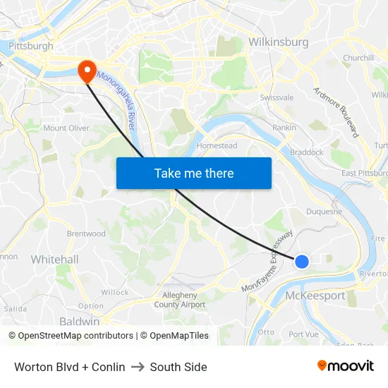 Worton Blvd + Conlin to South Side map