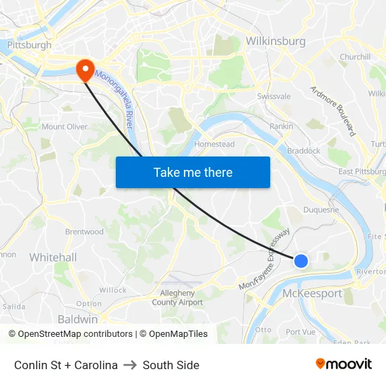 Conlin St + Carolina to South Side map