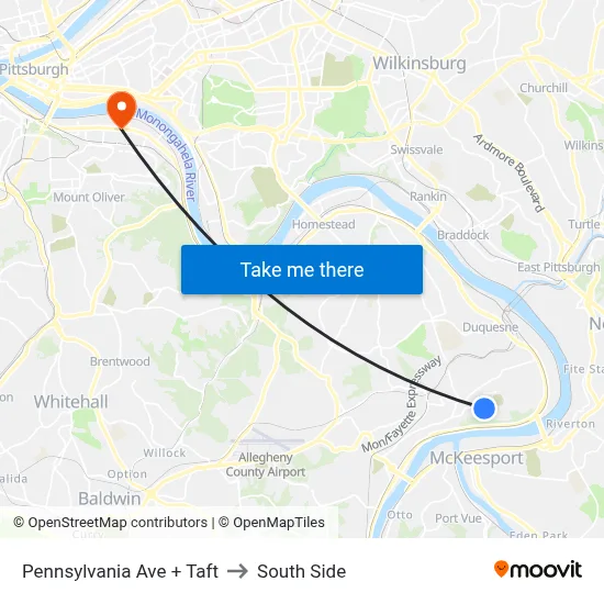 Pennsylvania Ave + Taft to South Side map