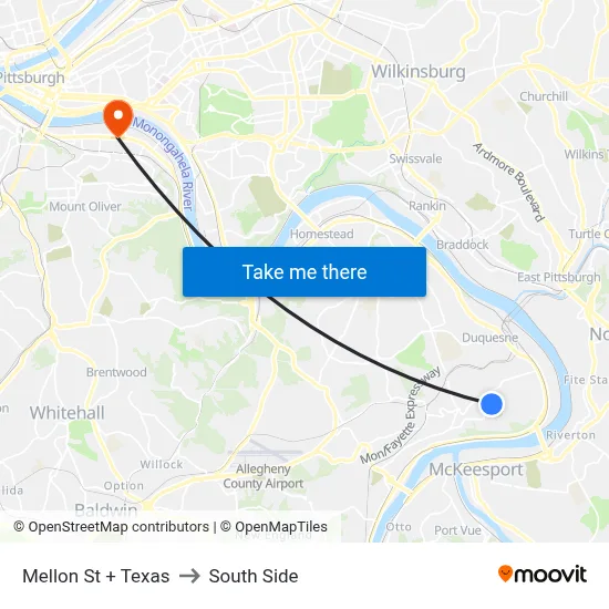 Mellon St + Texas to South Side map