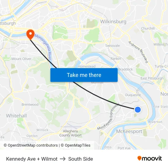 Kennedy Ave + Wilmot to South Side map
