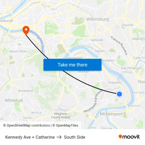 Kennedy Ave + Catherine to South Side map