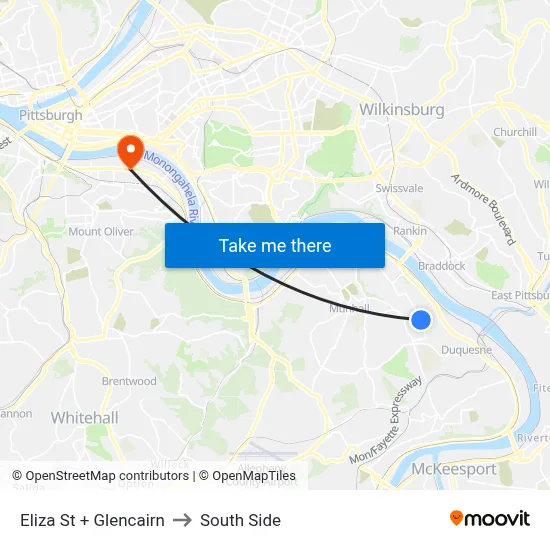 Eliza St + Glencairn to South Side map