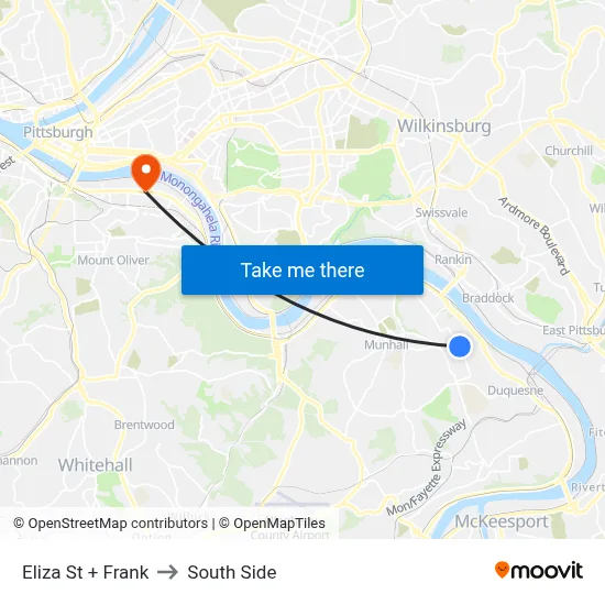 Eliza St + Frank to South Side map