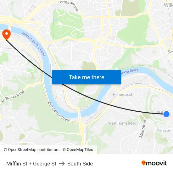 Mifflin St + George St to South Side map