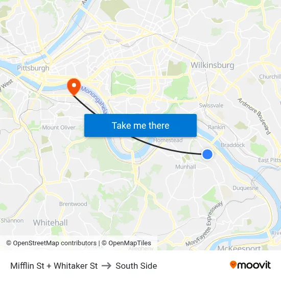 Mifflin St + Whitaker St to South Side map