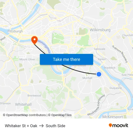 Whitaker St + Oak to South Side map
