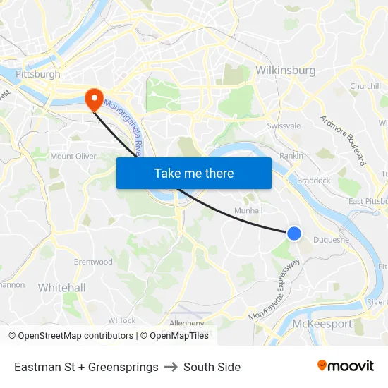Eastman St + Greensprings to South Side map
