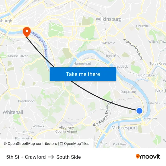 5th St + Crawford to South Side map