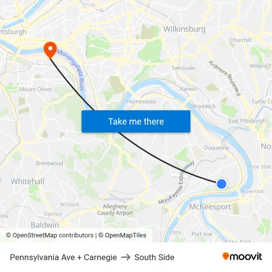 Pennsylvania Ave + Carnegie to South Side map