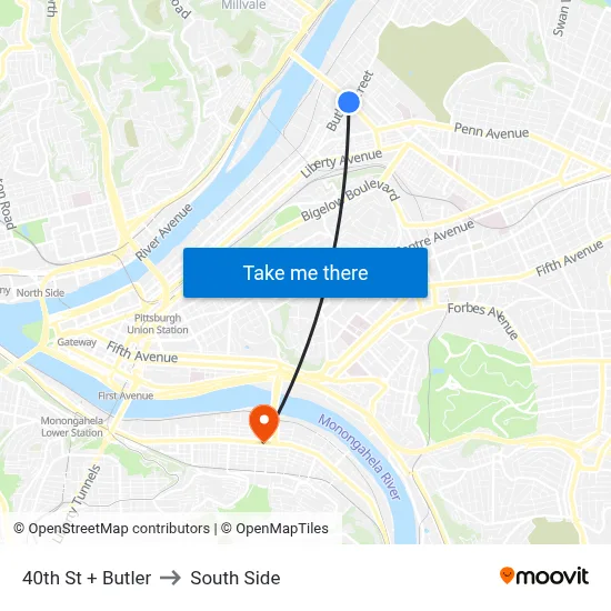 40th St + Butler to South Side map