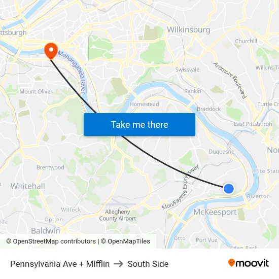 Pennsylvania Ave + Mifflin to South Side map