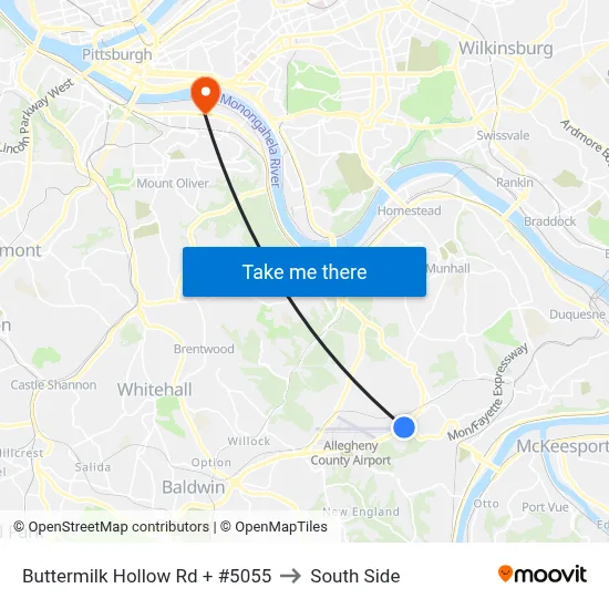 Buttermilk Hollow Rd + #5055 to South Side map