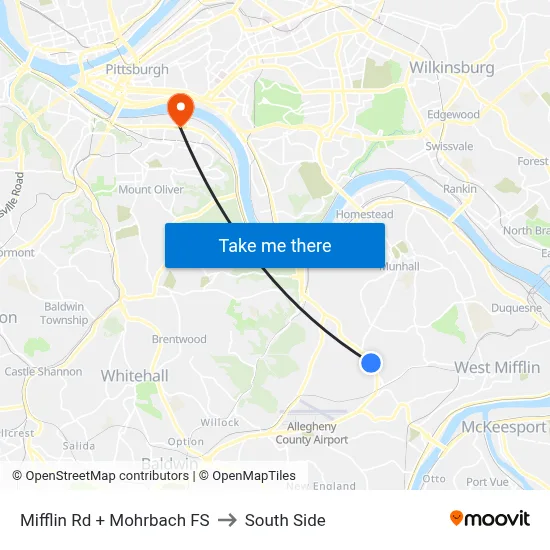 Mifflin Rd + Mohrbach FS to South Side map