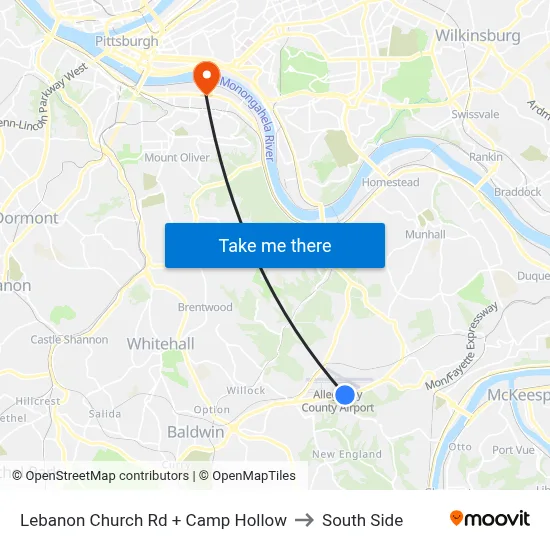 Lebanon Church Rd + Camp Hollow to South Side map
