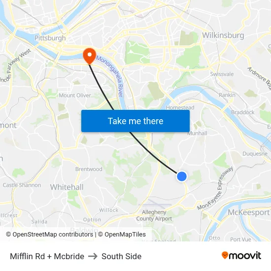 Mifflin Rd + Mcbride to South Side map