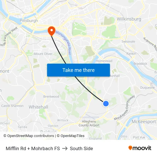 Mifflin Rd + Mohrbach FS to South Side map