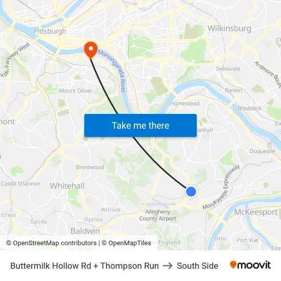 Buttermilk Hollow Rd + Thompson Run to South Side map