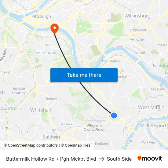 Buttermilk Hollow Rd + Pgh-Mckpt Blvd to South Side map