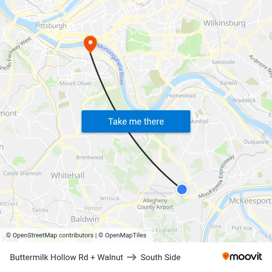 Buttermilk Hollow Rd + Walnut to South Side map