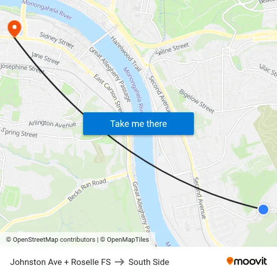 Johnston Ave + Roselle FS to South Side map