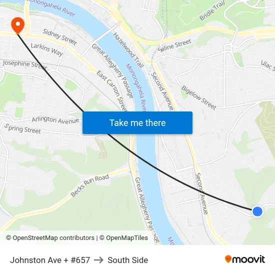 Johnston Ave + #657 to South Side map