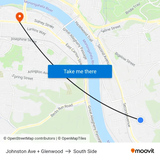 Johnston Ave + Glenwood to South Side map