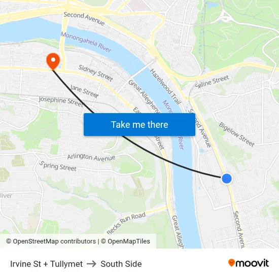 Irvine St + Tullymet to South Side map