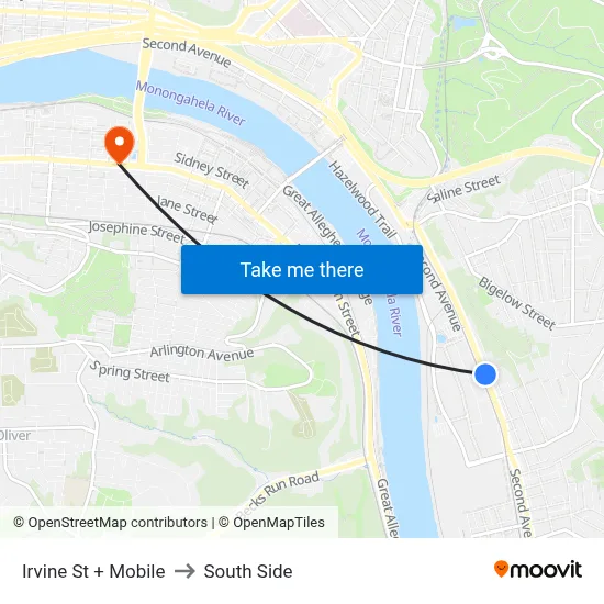 Irvine St + Mobile to South Side map