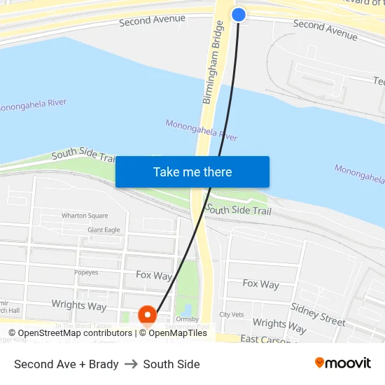 Second Ave + Brady to South Side map