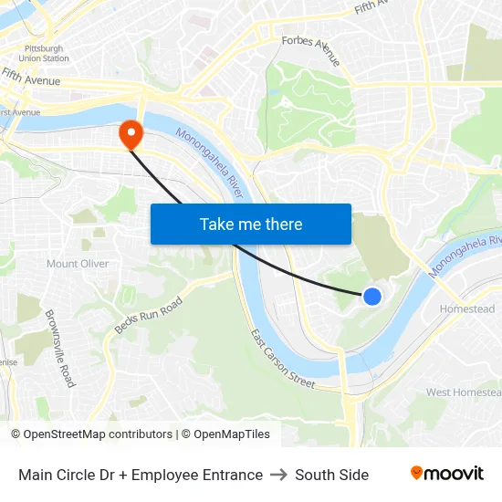 Main Circle Dr + Employee Entrance to South Side map